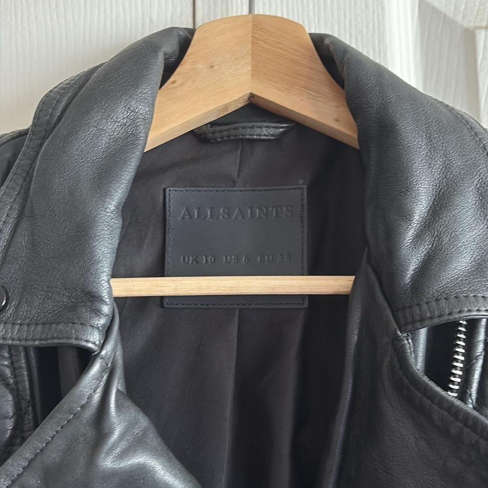 All Saints Conroy Sheep Leather Biker Jacket - Picture 8 of 14
